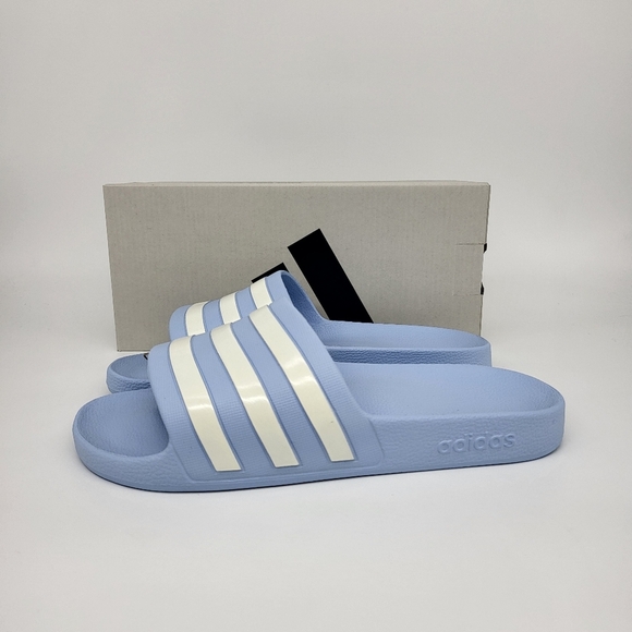 New adidas Adilette Aqua Slides Glow Blue Zero Metalic Women's Size 9 - Picture 2 of 7